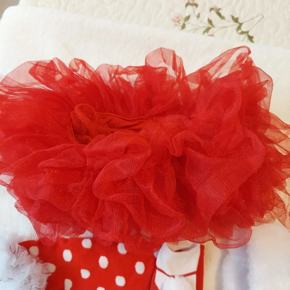Elly & Emmy Xmas Holiday infant outfit 4 piece tutu hat socks Size 0-6 months